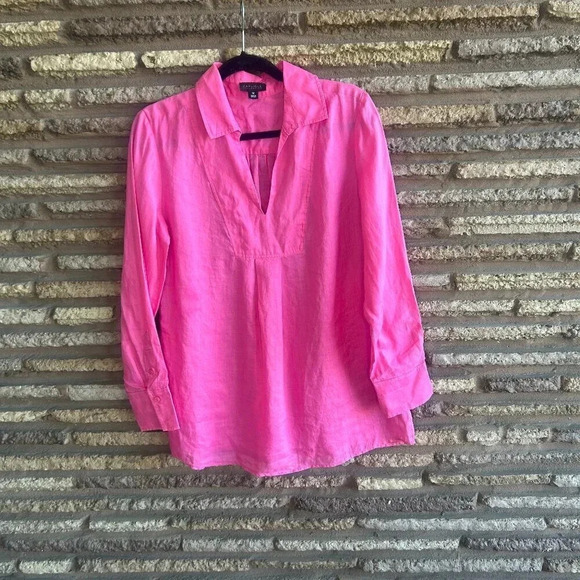 Carlisle Collection Hot Pink Long Sleeve Tunic Blouse Size 10 - Picture 1 of 4